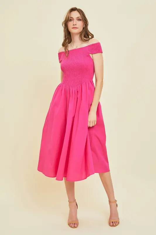 Off-Shoulder Smocked Midi Dress online