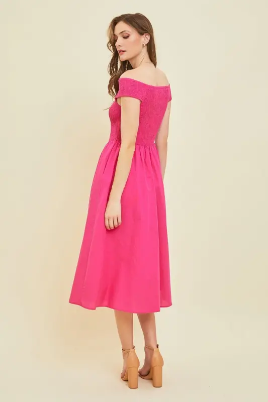 Off-Shoulder Smocked Midi Dress online